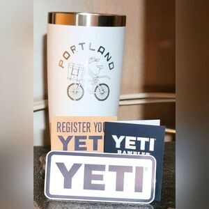 New! White Yeti Portland OR exclusive tumbler 20oz yeti cup bicycle yeti glass